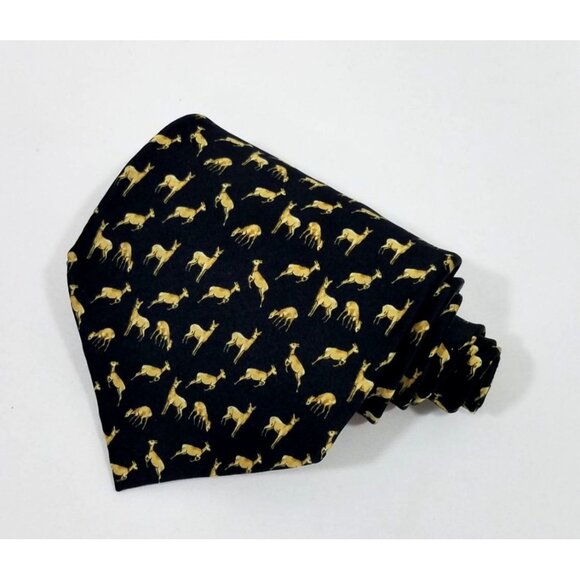 Museum Artifacts Mens Necktie Silk Deer Tie Black Background - Picture 6 of 6